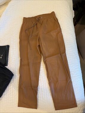LOFT Faux Leather Jogger Pants in Cognac Brown